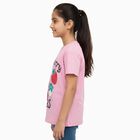 Girls Bright Pink Cotton Round Neck Casual T-Shirt, गुलाबी, small
