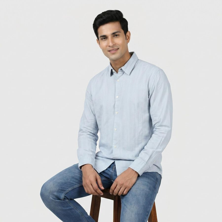 Men's Light Blue Cotton Spread Collar Regular Fit Shirt, हल्का नीला, large
