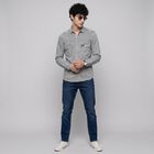 Men's Grey Cotton Spread Collar Casual Shirt, हल्का ग्रे, small