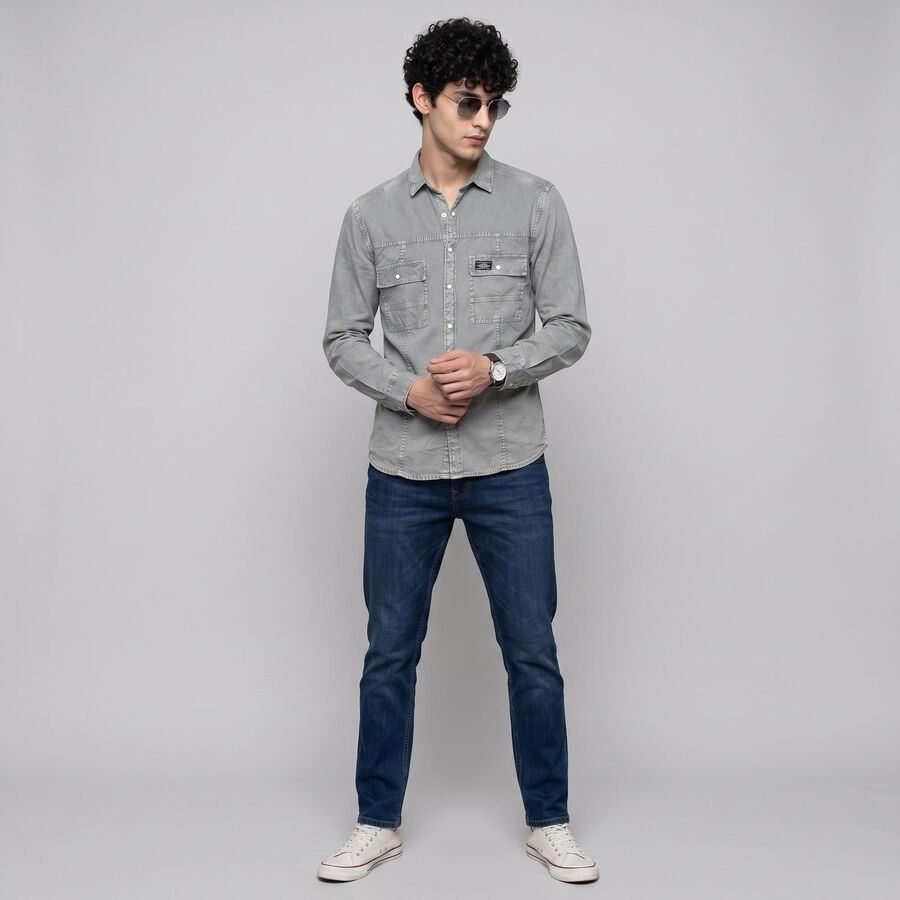 Men's Grey Cotton Spread Collar Casual Shirt, हल्का ग्रे, large