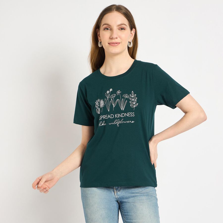 Ladies' Round Neck T-Shirt , गहरा हरा, large
