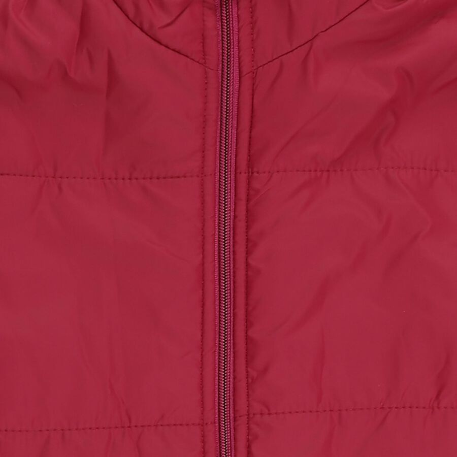 Girls' Vibrant Red Hooded Puffer Jacket, Fuchsia, large image number null
