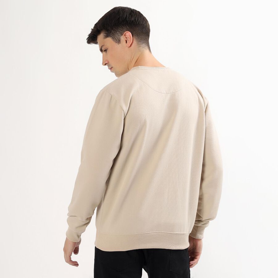 Men's Light Beige Crew Neck Casual Sweatshirt, गहरा पीला, large image number null