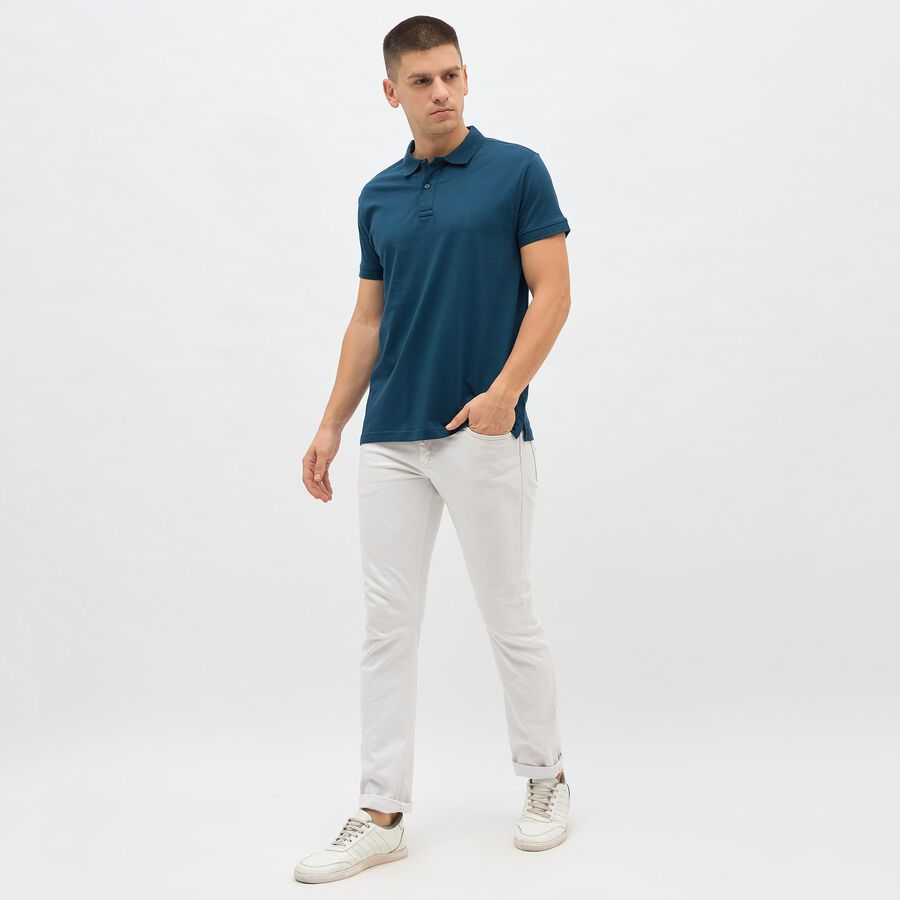 Men's Teal Blue Cotton Polo Neck Classic T-Shirt, Teal Blue, large