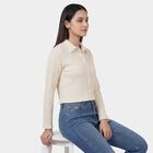 Women's Off-White Round Neck Minimalist Shirt, Off White, small