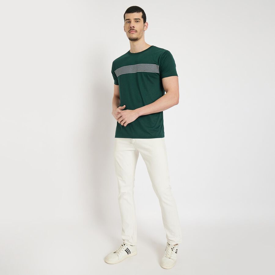 Men's Round Neck Half Sleeves T-Shirt , Dark Green, large
