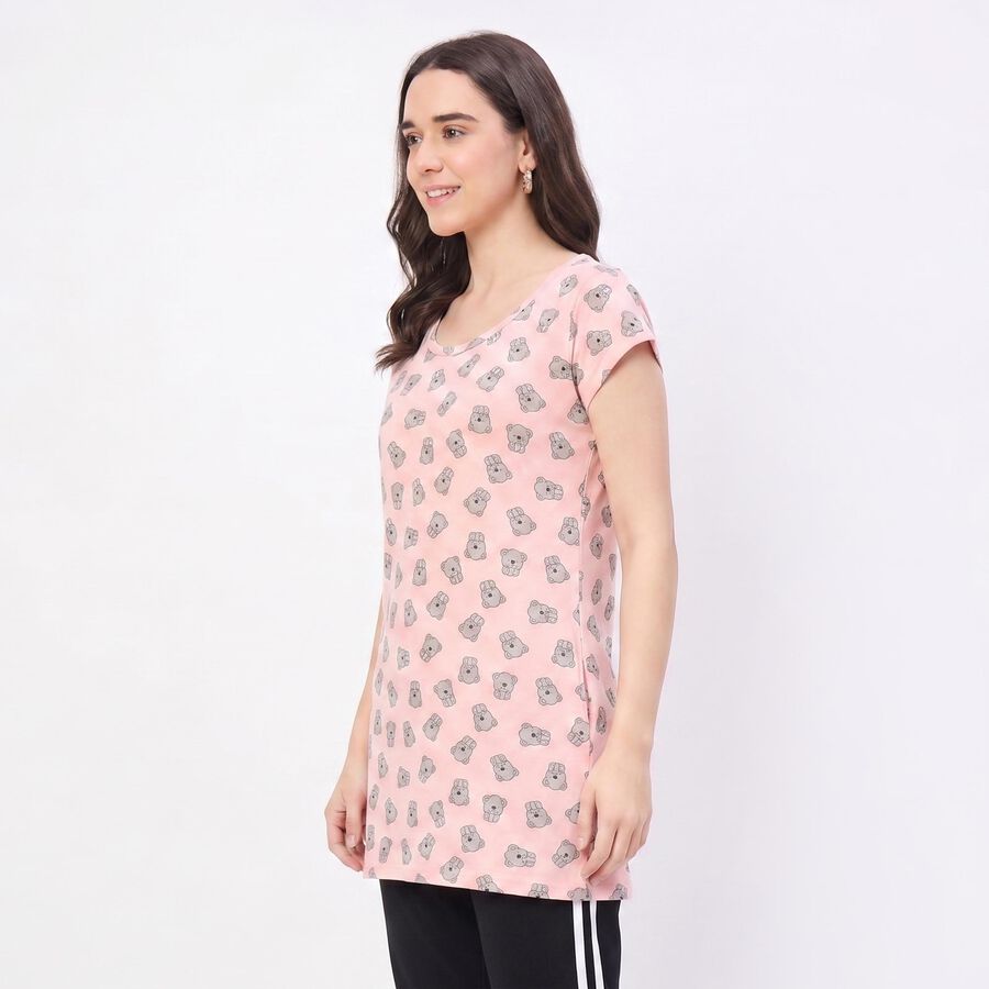 Women's Pink Round Neck T-Shirt Style Nighty, हल्का गुलाबी, large