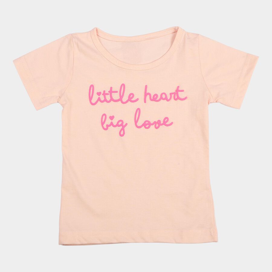 Girls Light Pink Round Neck Regular T-Shirt, Light Pink, large