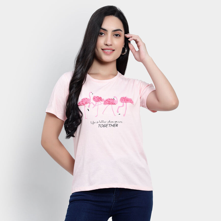 Round Neck T-Shirt, हल्का गुलाबी, large image number null