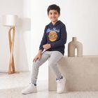 Boys' Navy Blue Hoodie Neck Graphic Sweatshirt, नेवी ब्लू, small
