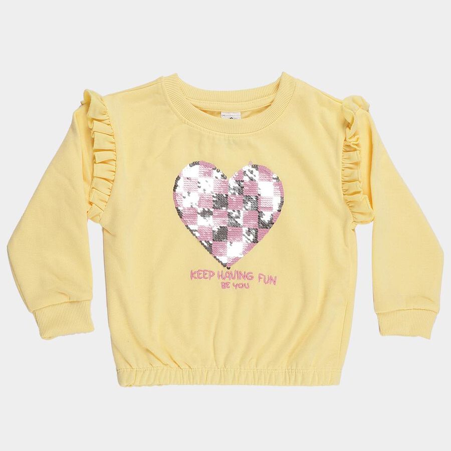 Girls Bright Yellow Crew Neck Casual Sweatshirt, Yellow, large image number null
