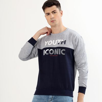 Men's Deep Midnight Navy Blue Crew Neck Casual Sweatshirt, नेवी ब्लू Men's Deep Midnight Navy Blue Crew Neck Casual Sweatshirt