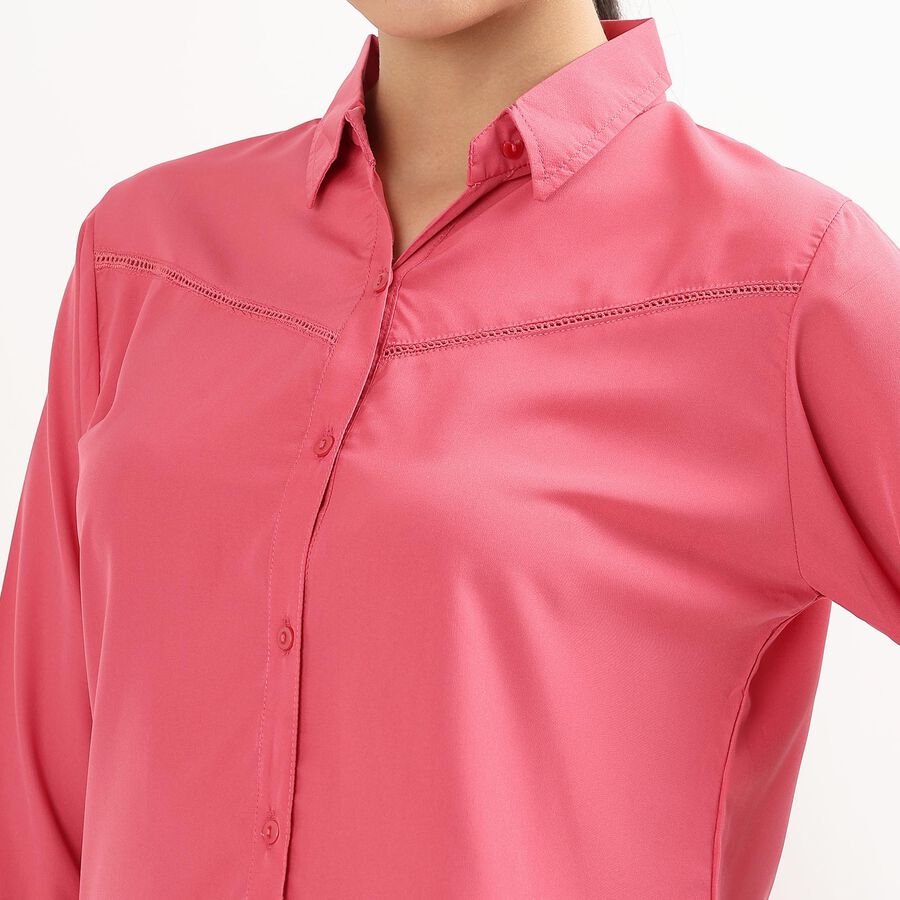 Girls' Soft Pink Mandarin Collar Casual Shirt, गुलाबी, large image number null