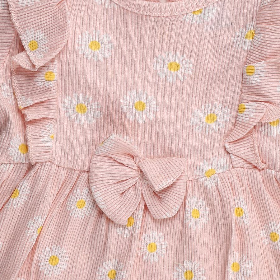 Infants' Pink Regular Fit Daisy Printed Ruffle Sleeve Frock, Light Pink, large