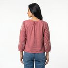 Women's Pink Round Neck Embroidered Crop Top, गुलाबी, small