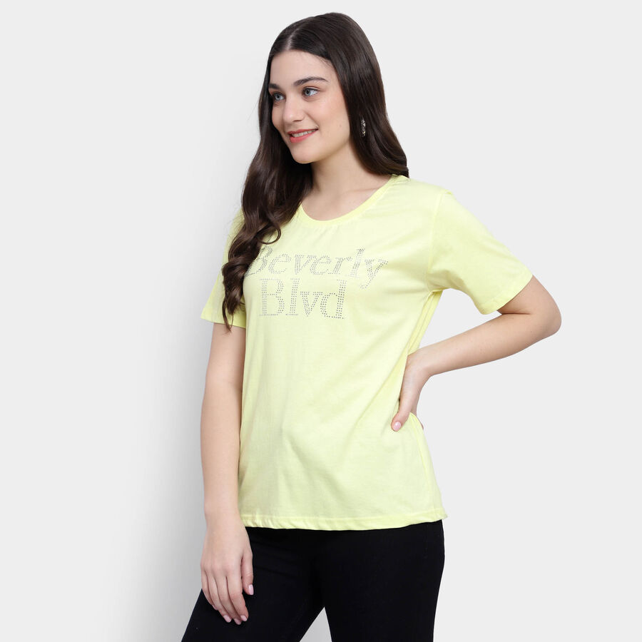 Cotton Round Neck T-Shirt, पीला, large image number null