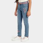 Girls Light Blue Skinny Fit Embroidered Jeans, Light Blue, small