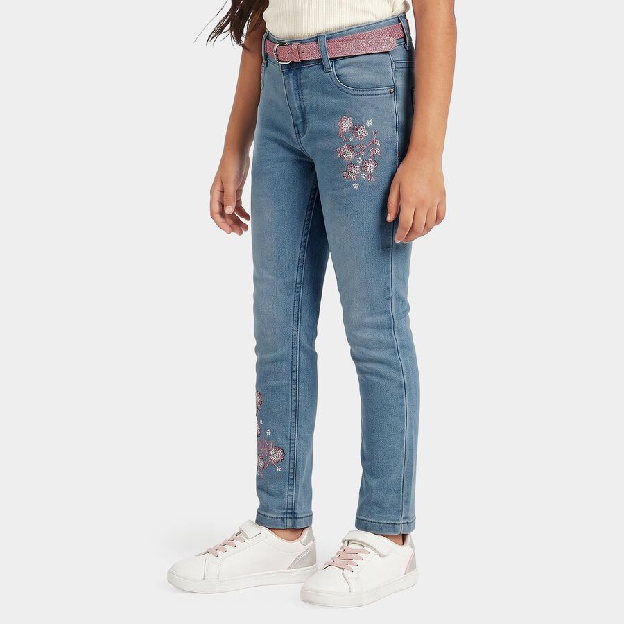 Girls Light Blue Skinny Fit Embroidered Jeans, Light Blue, large