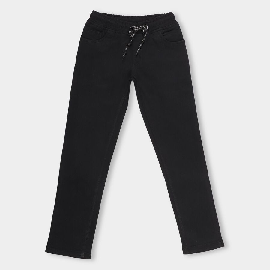 Boys Jet Black Regular Fit Elastic Waist Jeans, Black, large image number null