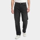 Men's Black Straight Fit Faded Jeans, काला, small