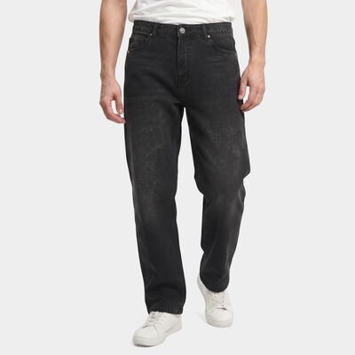 Men's Black Straight Fit Faded Jeans