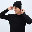 Men's Jet Black Knitted Beanie Cap, काला, small image number null