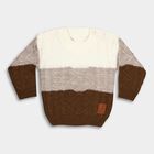 Infants Brown and Beige Crew Neck Cable Knit Pullover, भूरा, small image number null