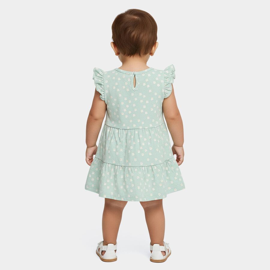 Infants' Mint Green Regular Fit Floral Printed Tiered Frock, Light Green, large