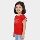 Girls Red Cotton Round Neck Casual T-Shirt, Red, small