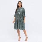 Women's Muted Forest Green Round Neck Bohemian Dress, Dark Green, small image number null