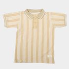 Boys Beige Polo Neck Striped Polo T-Shirt, Beige, small