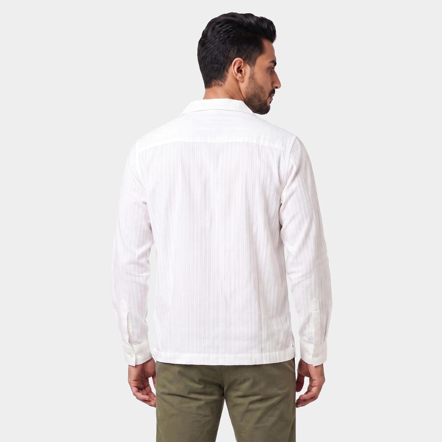 Men's White Cotton Camp Collar Casual Shirt, सफ़ेद, large
