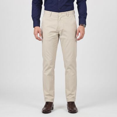 Men's Off White Slim Fit Textured Chino Trousers