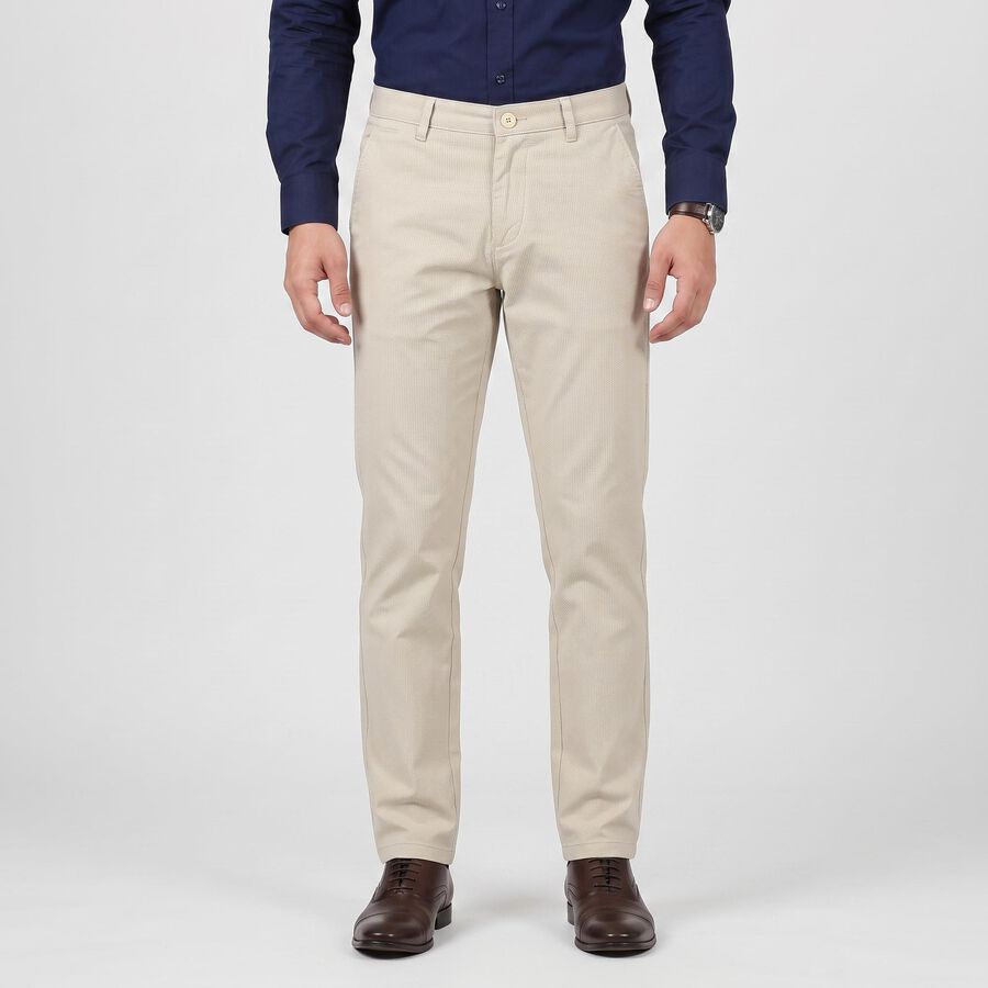 Men's Off White Slim Fit Textured Chino Trousers, Off White, large