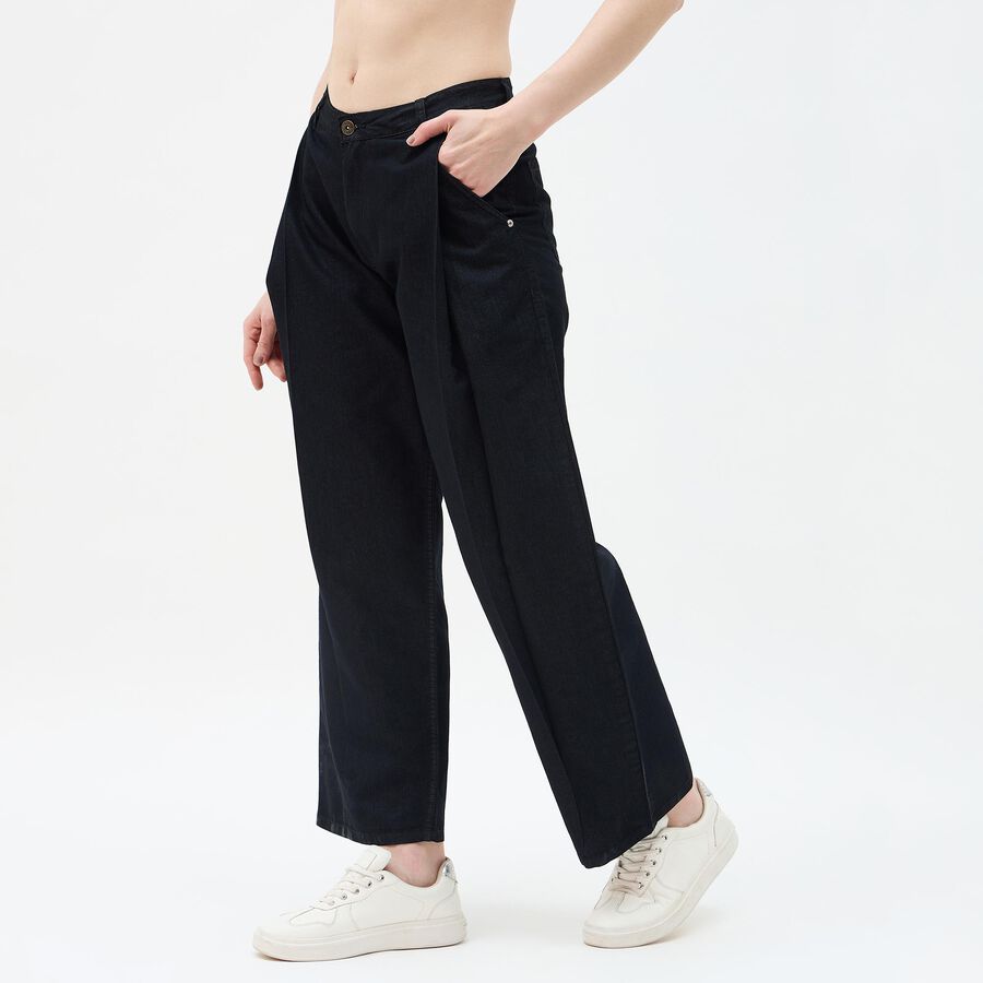 Women's Cotton Blend Regular Fit Trousers, काला, large
