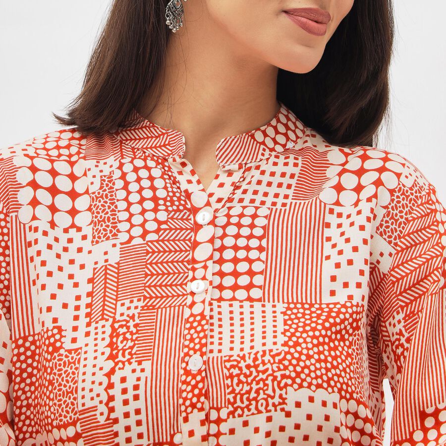 Women's Bright Coral Red Mandarin Collar Printed Kurti, Coral, large image number null