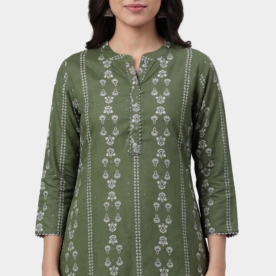 Women's Olive Notch Neck Textured Kurta, ओलिव, large