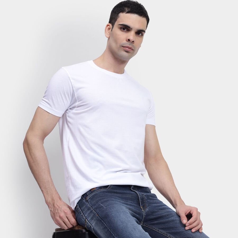 Men's Round Neck Half Sleeves T-Shirt, White, large image number null