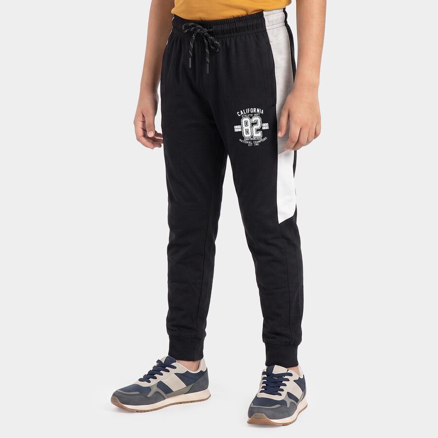 Boys' Black Jogger Fit Graphic Printed Pyjama, काला, large