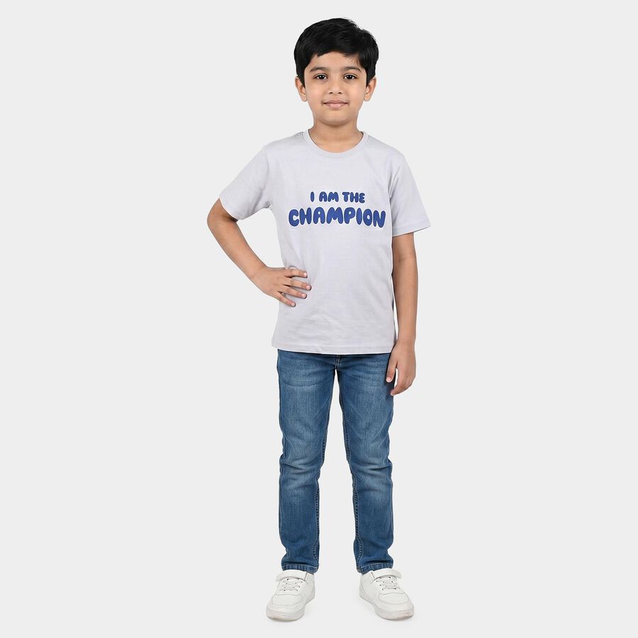 Boys Light Blue Crew Neck Regular Boys T-Shirt, हल्का नीला, large