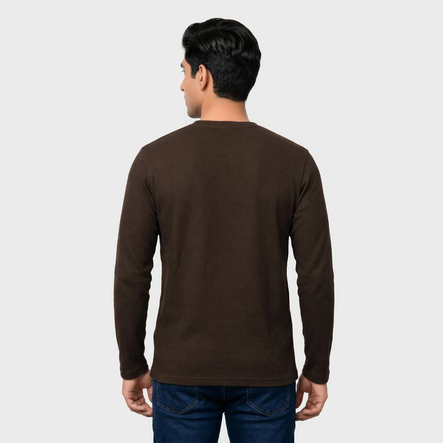 Men's Brown Round Neck Regular T-Shirt, भूरा, large