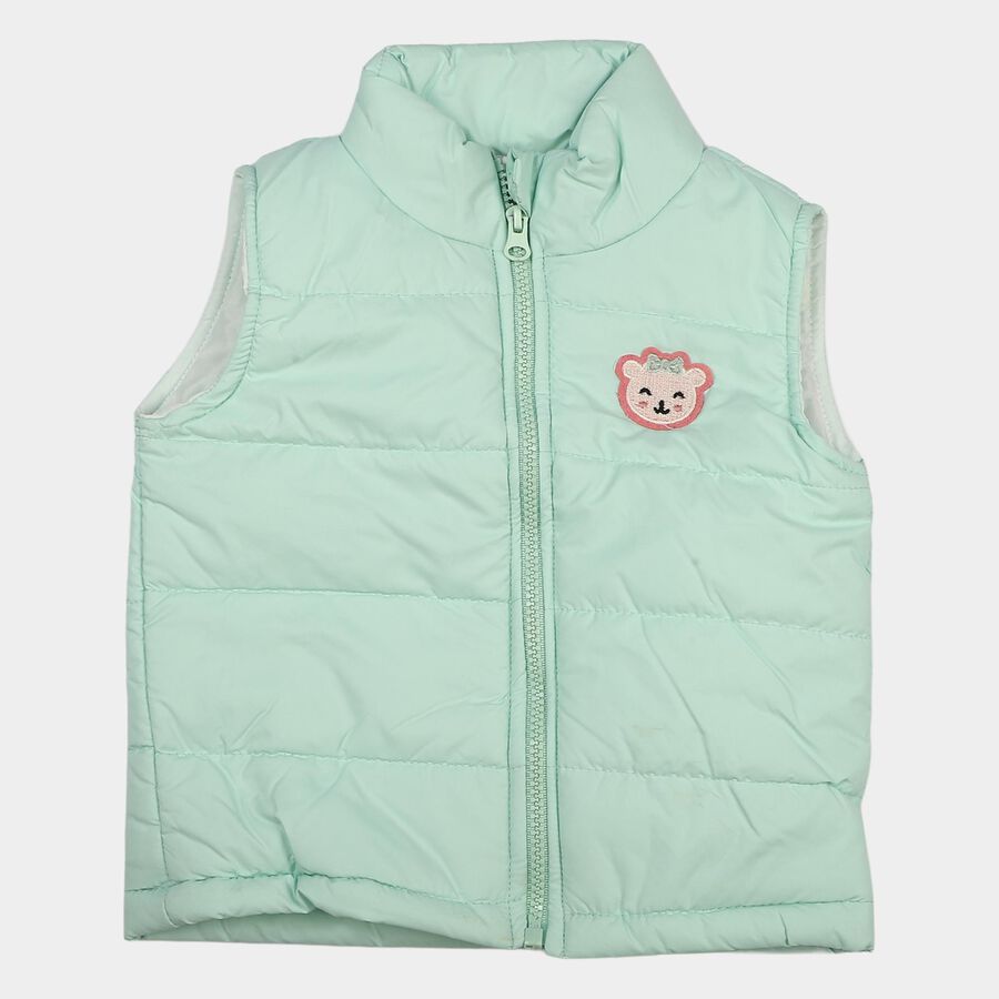 Infants Mint Green Stand Collar Puffer Jacket, Light Green, large