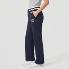Women's Navy Blue Straight Fit Printed Track Pants, Navy Blue, small