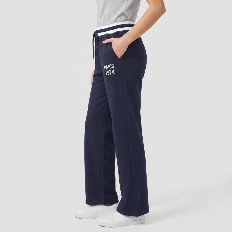 Women's Navy Blue Straight Fit Printed Track Pants, Navy Blue, large