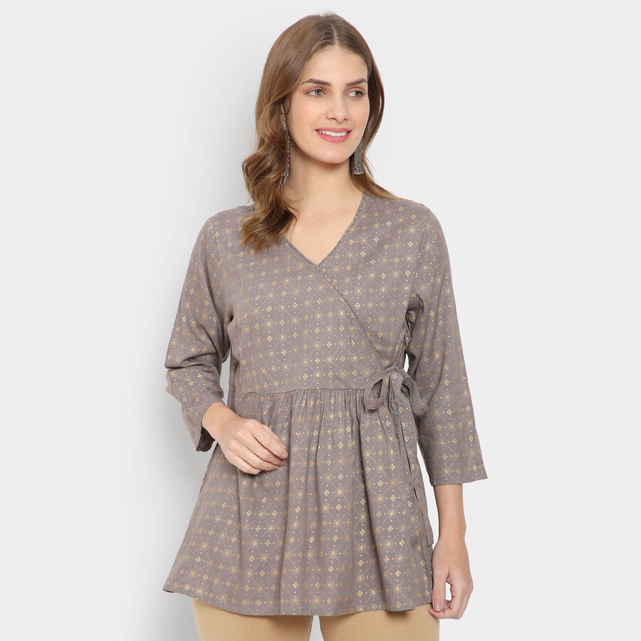 All Over Print 3/4th Sleeves Straight Kurti, Dark Grey, large image number null