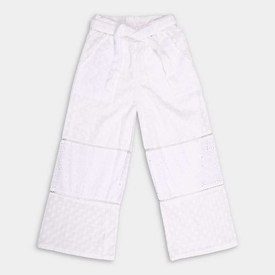 Girls' 100% Cotton Trousers, सफ़ेद, large image number null