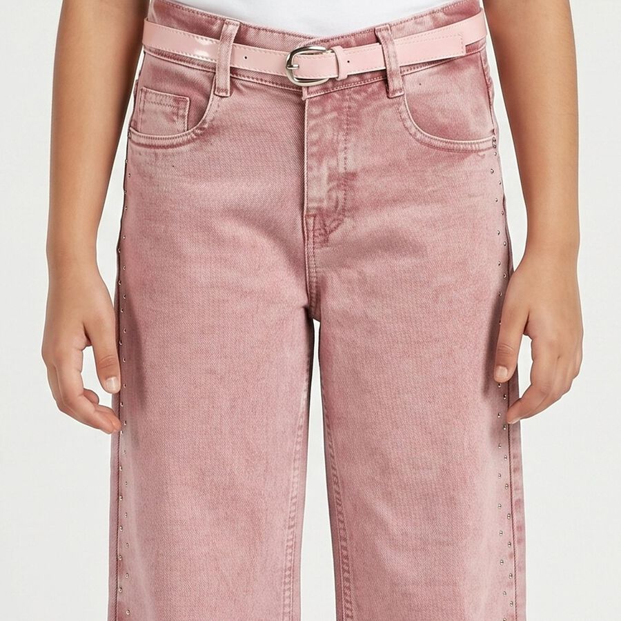 Girls Pink Wide Leg Studded Jeans, Light Pink, large
