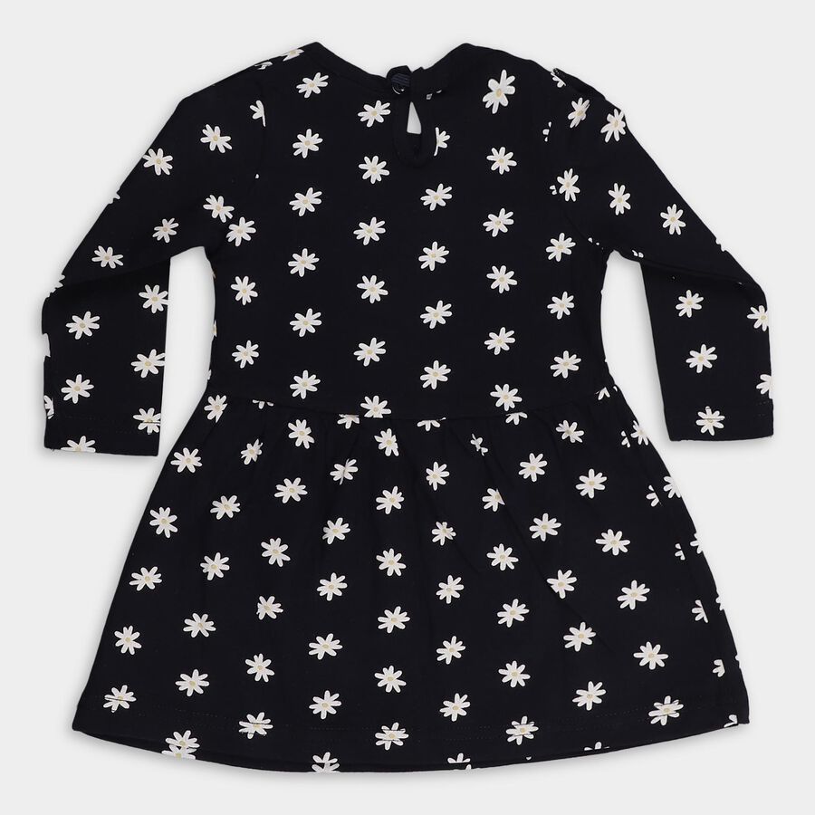 Infants' Black Daisy Print Ruffled Long Sleeve Frock, नेवी ब्लू, large image number null