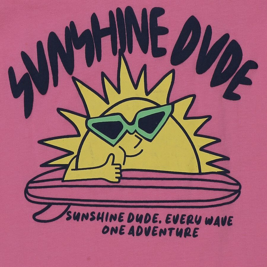 Boys Pink Cotton Round Neck Graphic T-Shirt, Pink, large