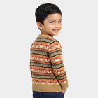 Boys' Beige Crew Neck Printed Pullover, Beige, small